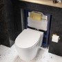 Wall Hung Toilet with Soft Close Seat Brushed Brass Pneumatic Flush Plate 820mm Frame & Cistern - Alcor