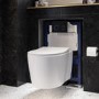 Wall Hung Toilet with Soft Close Seat Black Glass Sensor Pneumatic Flush Plate 820mm Frame & Cistern - Alcor