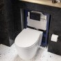 Wall Hung Toilet with Soft Close Seat Black Glass Sensor Pneumatic Flush Plate 820mm Frame & Cistern - Alcor