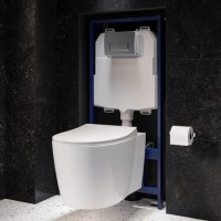 Wall Hung Toilet with Soft Close Seat Chrome Pneumatic Flush Plate 1170mm Frame & Cistern - Alcor