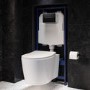Wall Hung Toilet with Close Seat Matt Black Pneumatic Flush Plate 1170mm Frame & Cistern - Alcor
