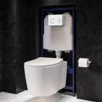 Wall Hung Toilet with Soft Close Seat White Glass Sensor Pneumatic Flush Plate 1170mm Frame & Cistern - Alcor