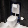 Wall Hung Toilet with Soft Close Seat White Glass Sensor Pneumatic Flush Plate 1170mm Frame & Cistern - Alcor