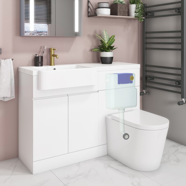 Arissa Brushed Brass Pneumatic Push Button and Cistern