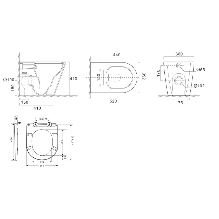 Back to Wall Rimless Toilet with Soft Close Seat - Newport