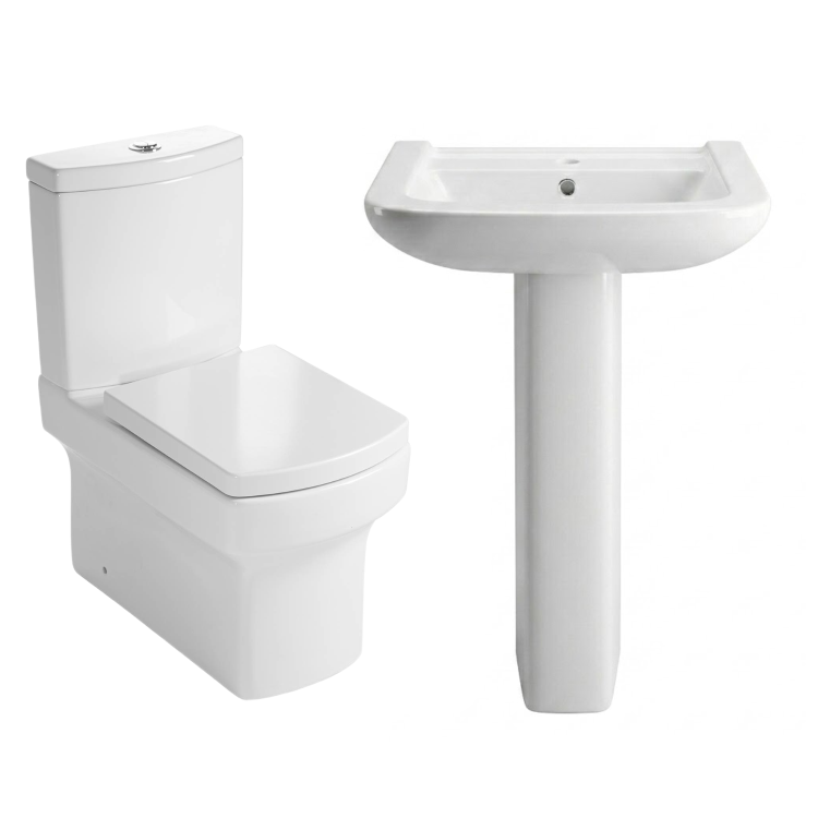 Rimless Close Coupled Toilet and Basin Suite - Ashford