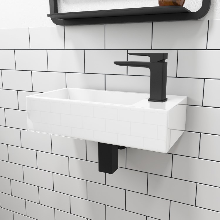 Cloakroom Suite with Right Hand Basin, Wall Hung Toilet & Soft Close Seat
