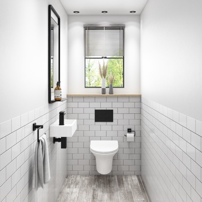 Cloakroom Suite with Left Hand Basin, Wall Hung Toilet & Soft Close Seat