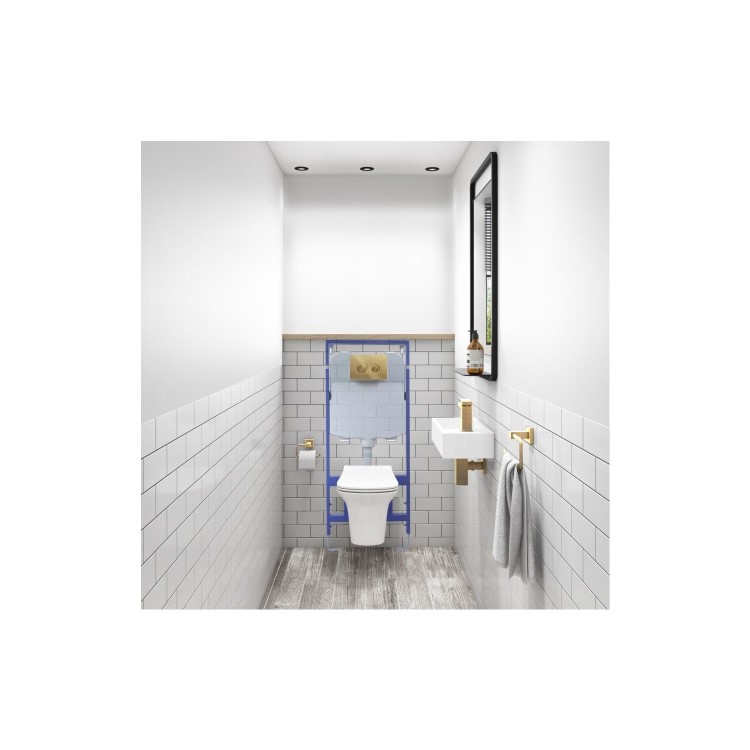 Wall Hung Rimless Toilet with Soft Close Seat Frame Cistern and Brass Flush - Santiago