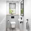 Cloakroom Suite with Right Hand Basin Wall Hung Rimless Toilet &amp; Soft Close Seat