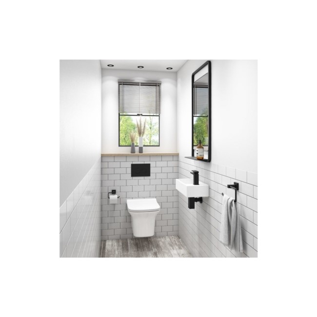 Cloakroom Suite with Right Hand Basin Wall Hung Rimless Toilet & Soft Close Seat