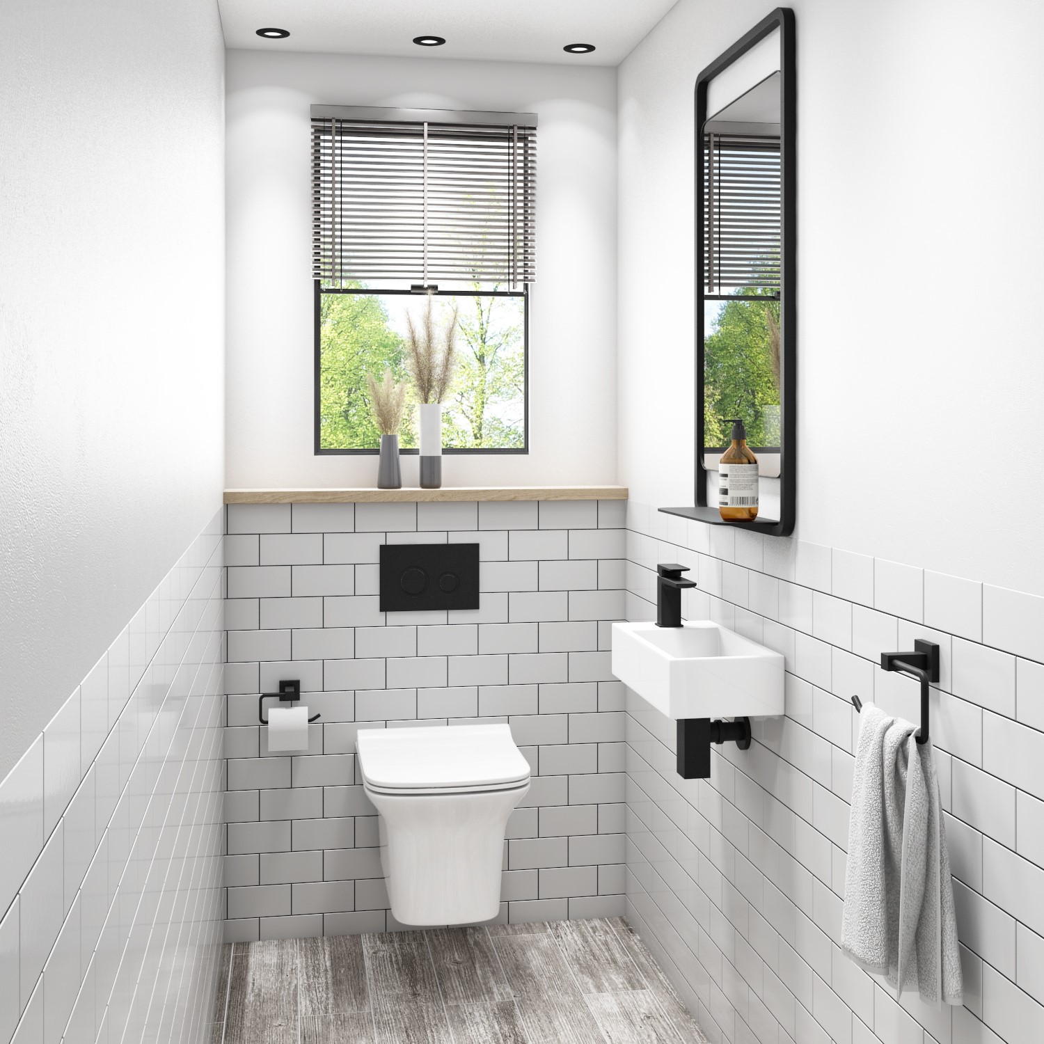 Cloakroom Suite with Left Hand Basin Wall Hung Rimless Toilet & Soft Close Seat