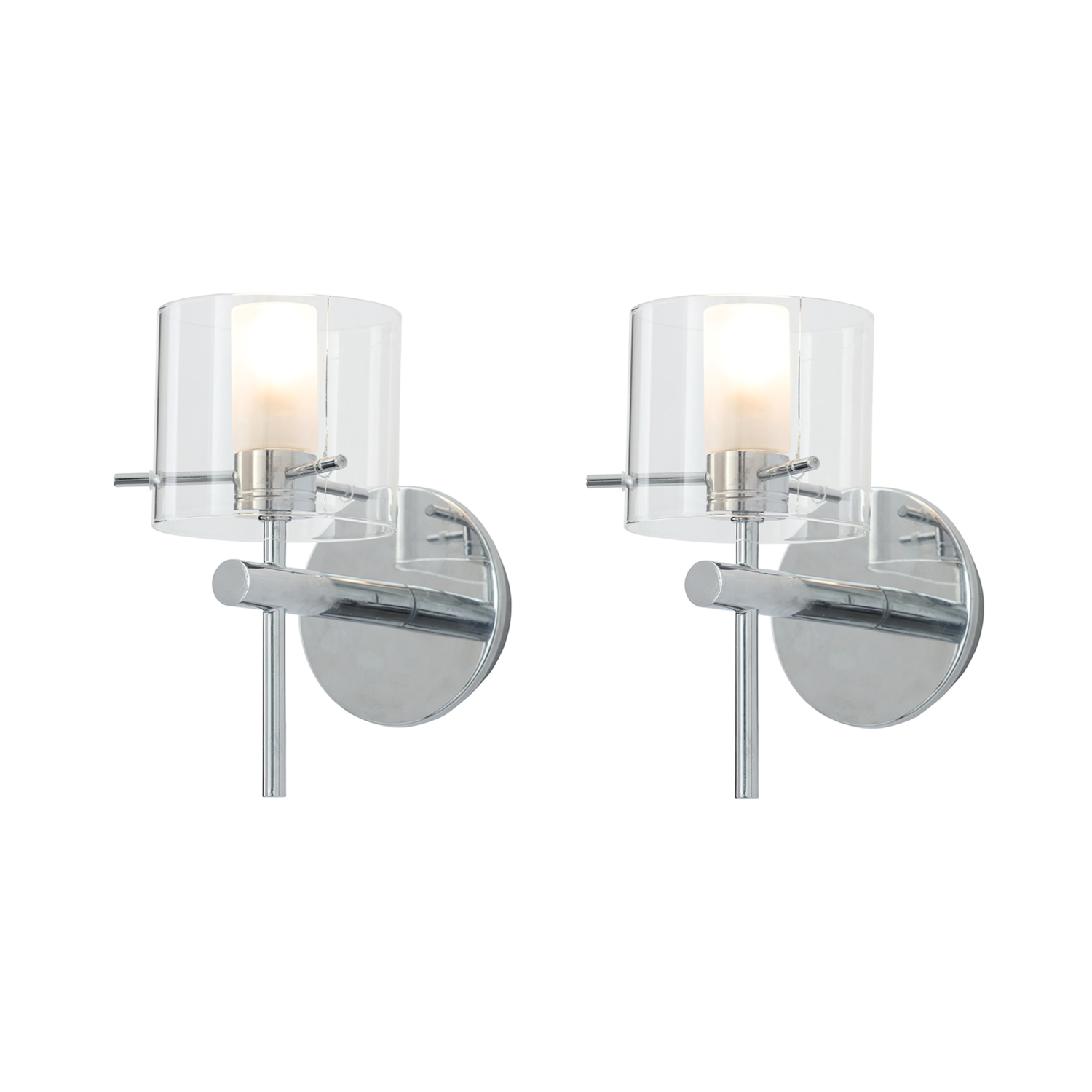 Set of 2 Chrome Bathroom Wall Lights - Baxenden