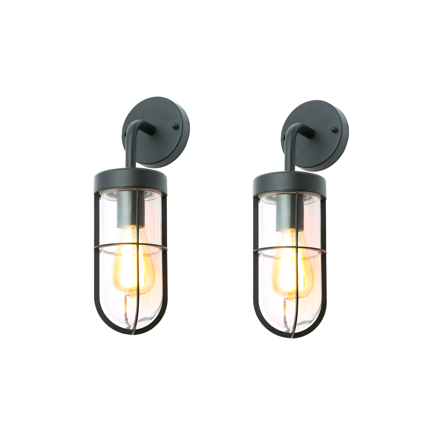 Set of 2 Black Cage Style Bathroom Wall Lights - Camden