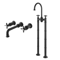 Black Freestanding Bath Shower Mixer and Wall Mounted Basin Tap Set - Camden Black Freestanding Bath Shower Mixer and Wall Mounted Basin Tap Set - Camden