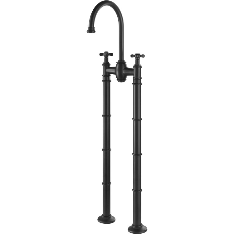 Black Freestanding Bath Shower Mixer and Wall Mounted Basin Tap Set - Camden