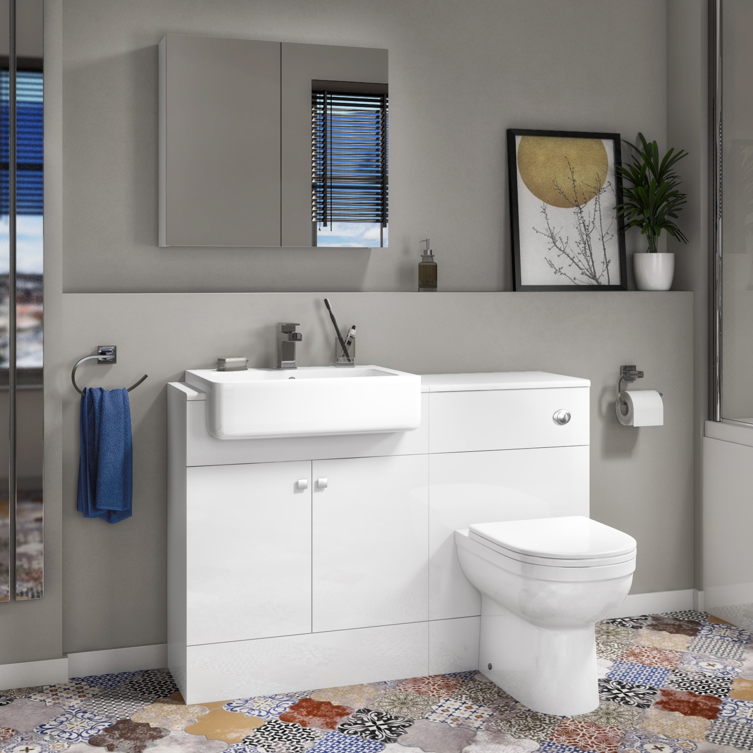 1200mm White Toilet and Sink Unit with Round Toilet - Harper