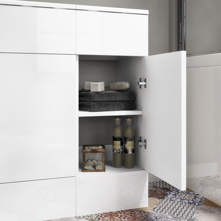 1500mm White Toilet and Sink Unit with Storage Unit and Square Toilet - Harper