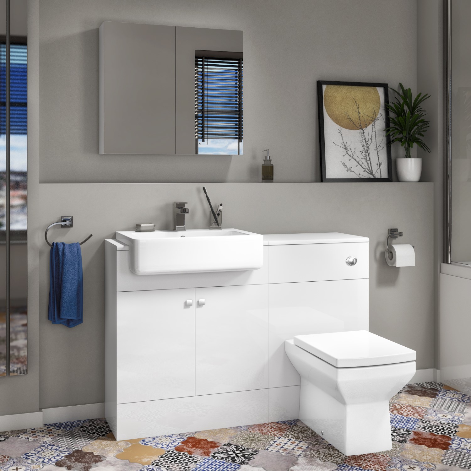 1200mm White Toilet and Sink Unit with Square Toilet - Harper