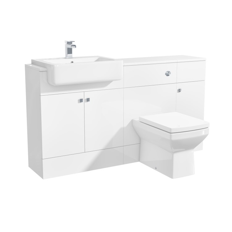 1500mm White Toilet and Sink Unit with Storage Unit and Square Toilet - Harper