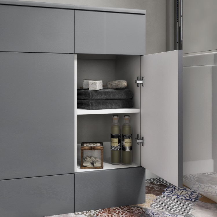 1500mm Grey Toilet and Sink Unit with Storage Unit and Square Toilet - Harper