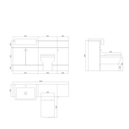 1500mm Grey Toilet and Sink Unit with Storage Unit and Square Toilet - Harper