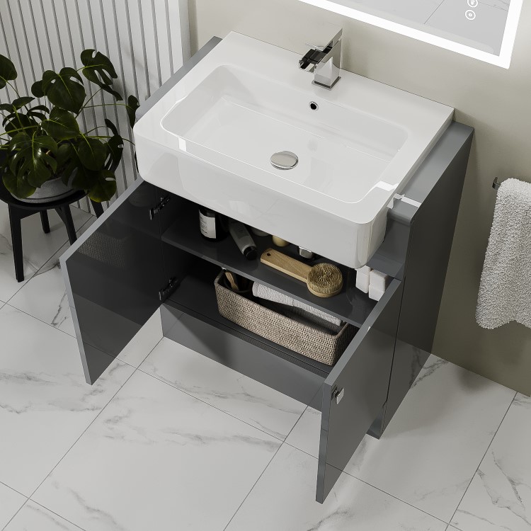 670mm Grey Freestanding Vanity Unit with Basin - Harper