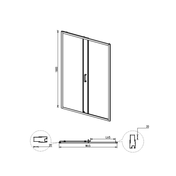 1700 x 900mm Rectangular Sliding Shower Enclosure - Juno