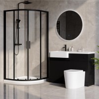 900mm Black Quadrant Shower Enclosure Bathroom Suite with Left Hand Toilet & Sink Unit - Pavo 900mm Black Quadrant Shower Enclosure Bathroom Suite with Left Hand Toilet & Sink Unit - Pavo