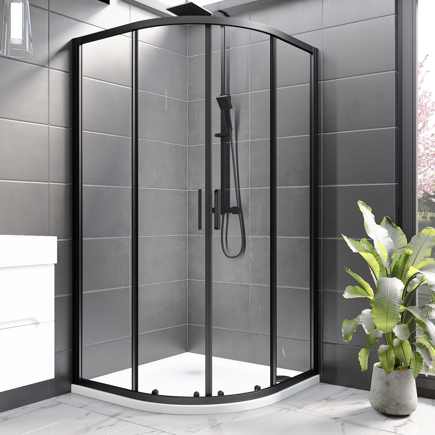 1000mm Black Quadrant Shower Enclosure with Tray- Pavo