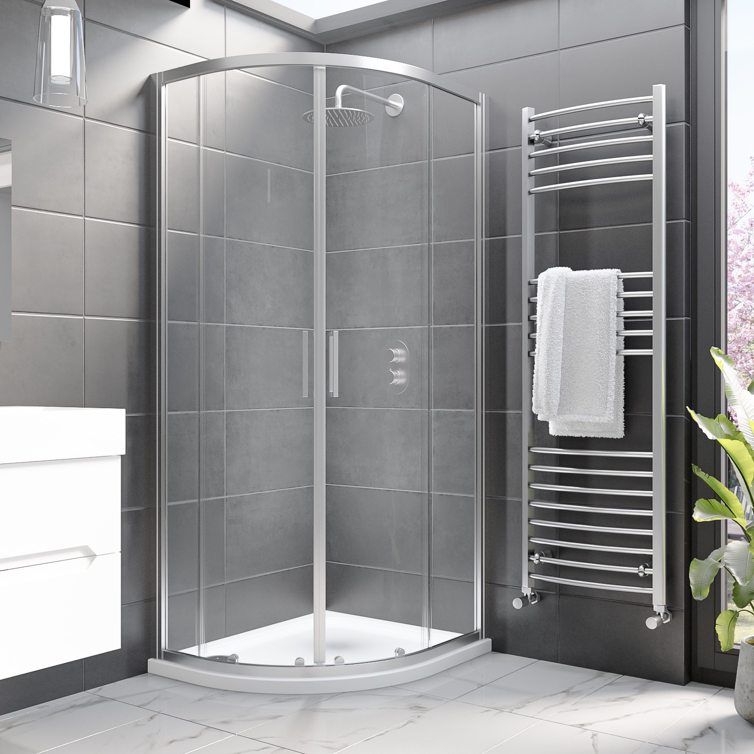 900 x 760mm Left Hand Offset Quadrant Shower Enclosure with Tray - Pavo