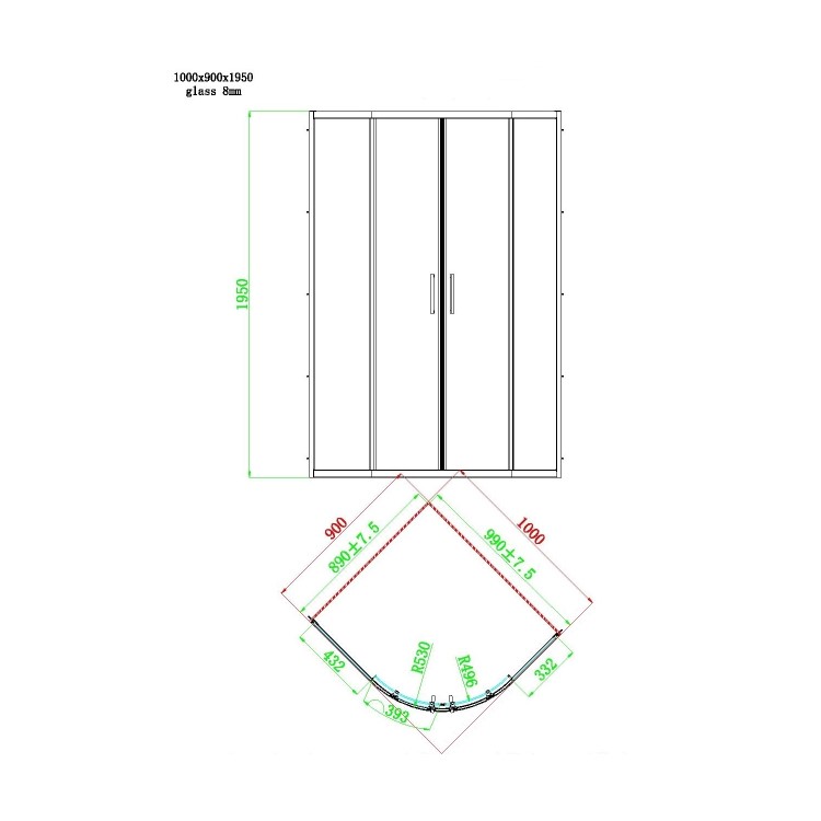 1000x900mm Left Hand Offset Quadrant Shower Enclosure With Shower Tray - Pavo