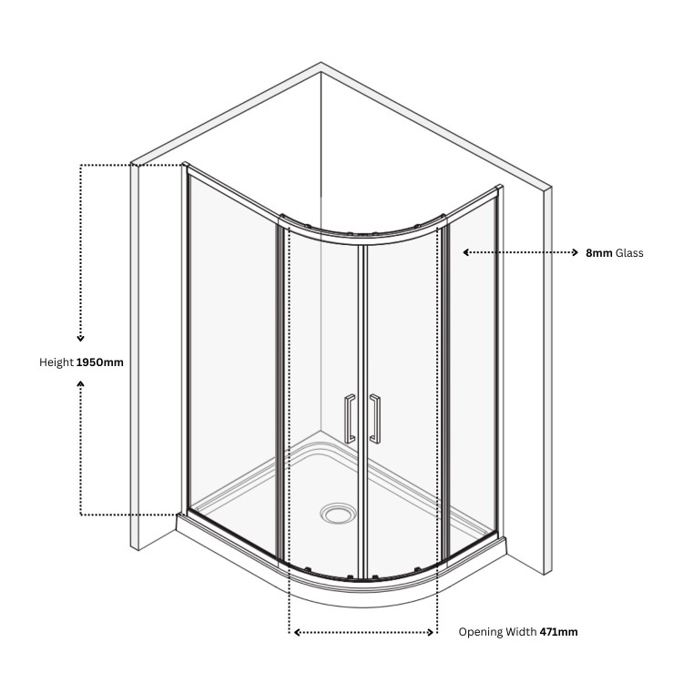 Chrome 8mm Glass Offset Quadrant Shower Enclosure 1200x800mm - Pavo