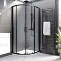 BUN/BeBa_26050/78015 900x760mm Black 8mm Glass Left Hand Offset Quadrant Shower Enclosure with Shower Tray - Pavo