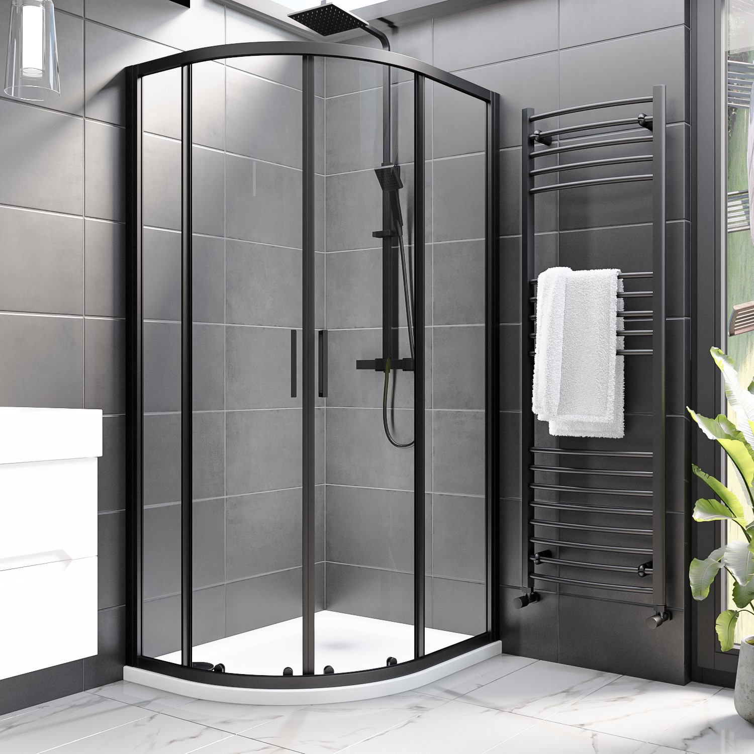1000 x 800mm Black Offset Quadrant Shower Enclosure - Pavo