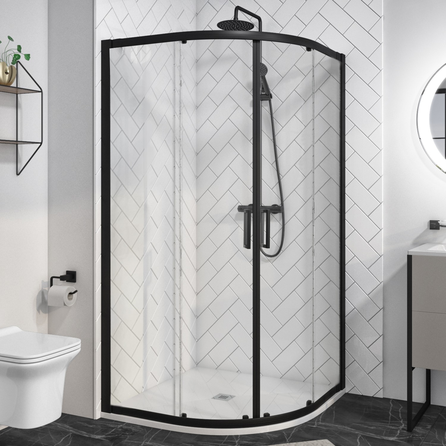 800mm Black Quadrant Shower Enclosure - Pavo