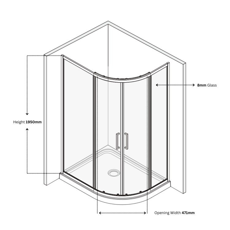 Black 8mm Offset Quadrant Shower Enclosure 1200x800mm - Pavo