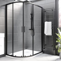 Black 8mm Glass Left Hand Offset Quadrant Shower Enclosure With Shower Tray 1200x800mm  - Pavo