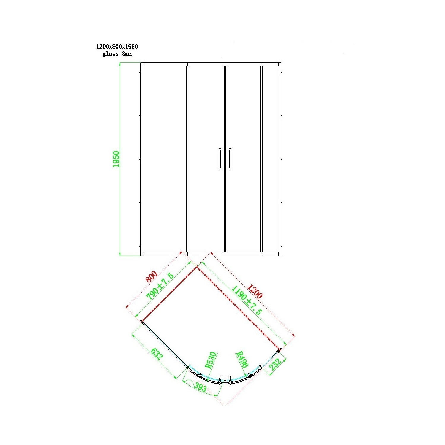 Low Profile Right Hand Offset Quadrant Shower Tray 1200 x 800mm - Purity