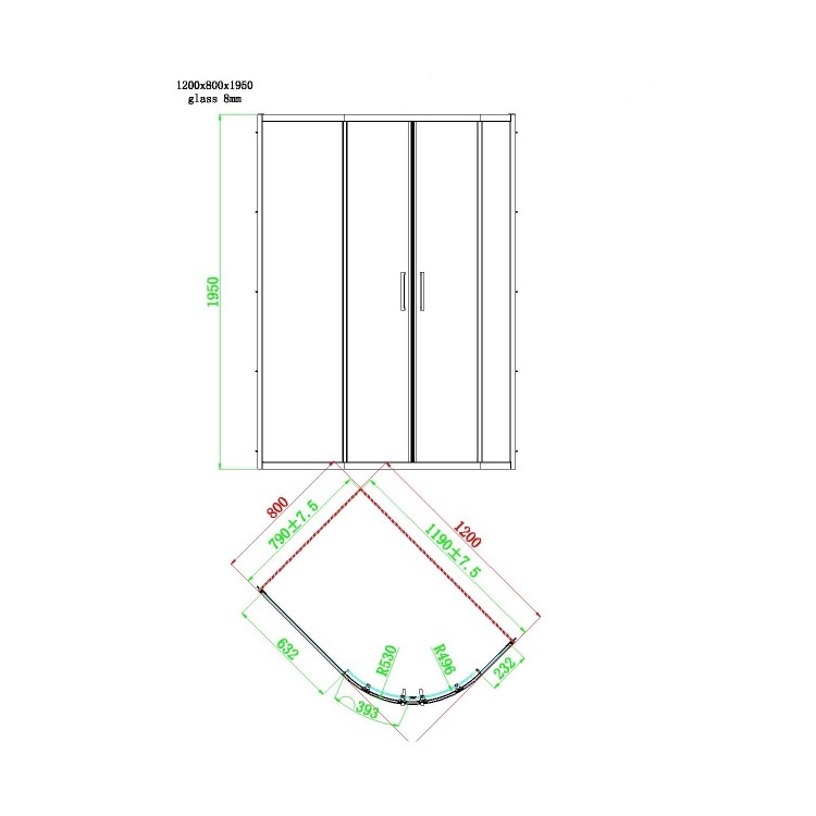Black 8mm Offset Quadrant Shower Enclosure 1200x800mm - Pavo