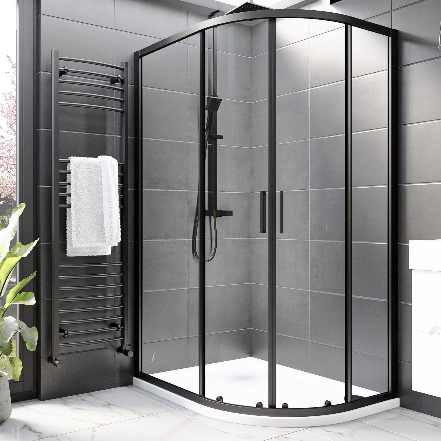 1200 x 900mm Black Offset Quadrant Shower Enclosure - Pavo