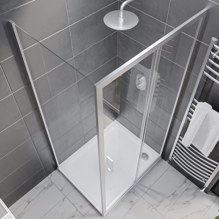 1000x900mm Chrome 8mm Glass Rectangular Sliding Shower Enclosure with Shower Tray - Pavo