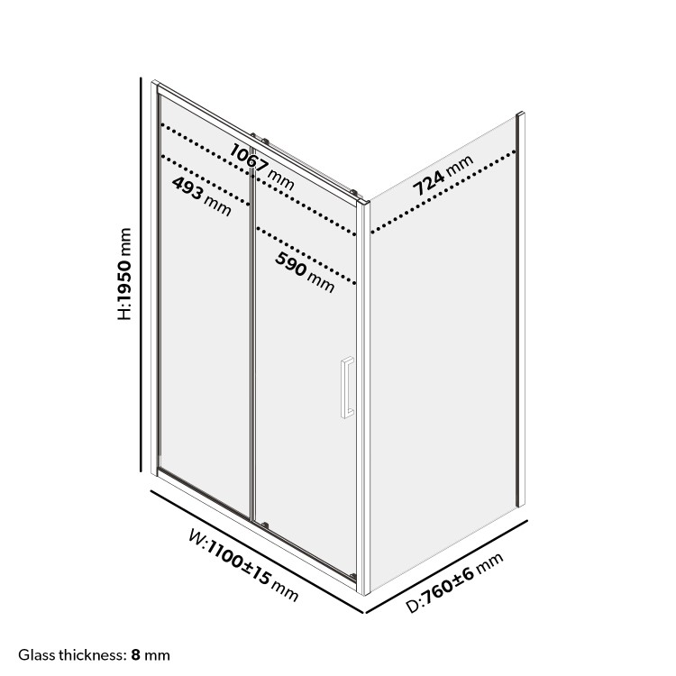 1100x760mm Rectangular Sliding Shower Enclosure - Pavo