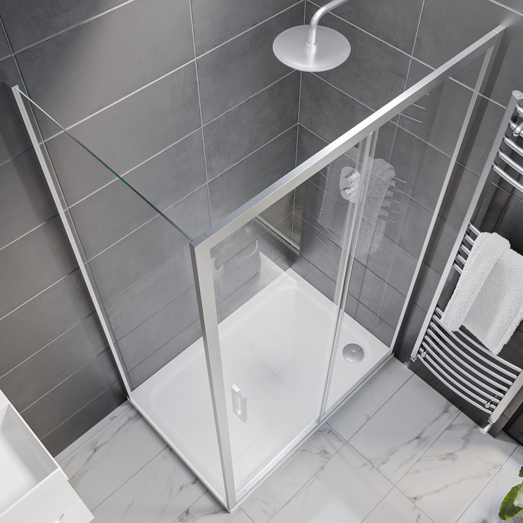 1200x800mm Chrome 8mm Glass Rectangular Sliding Shower Enclosure with Shower Tray - Pavo