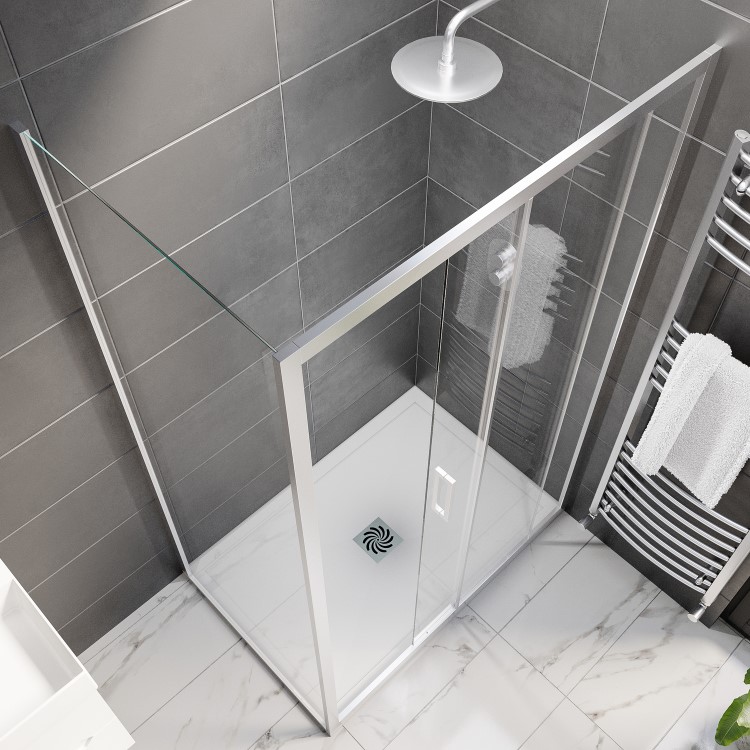 1200x900mm Chrome 8mm Glass Rectangular Sliding Shower Enclosure with Low Profile Shower Tray - Pavo