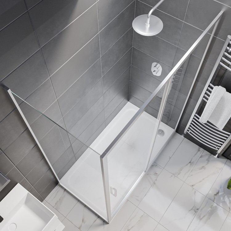 ONLY OPENED - Chrome 8mm Glass Rectangular Sliding Shower Enclosure 1400x900mm - Pavo