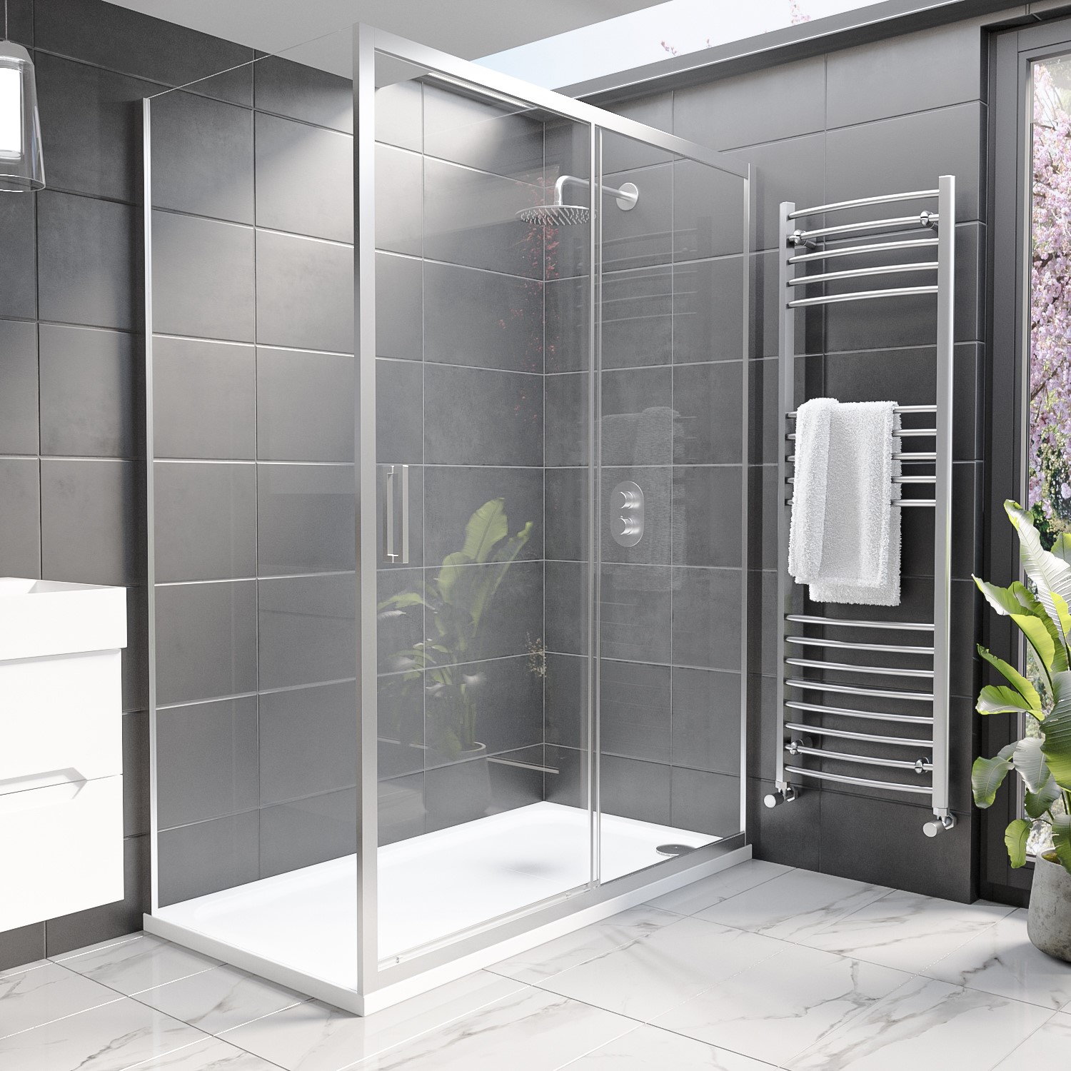 1400 x 900mm Rectangular Sliding Shower Enclosure with Tray - Pavo
