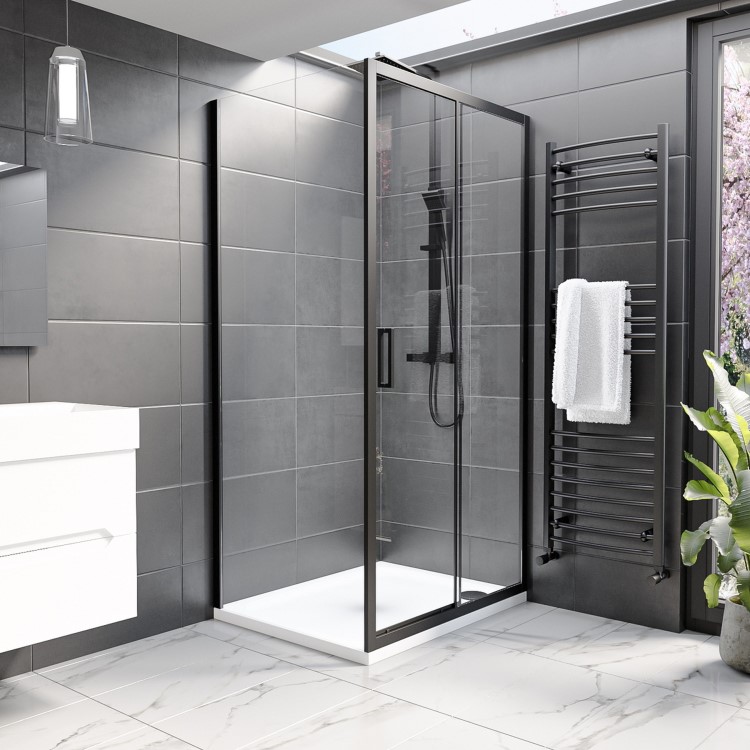 1000x700mm Black 8mm Glass Rectangular Sliding Shower Enclosure - Pavo