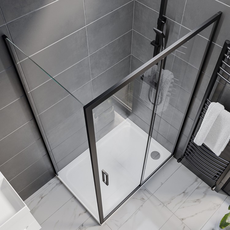 1200x900mm Black 8mm Glass Rectangular Sliding Shower Enclosure - Pavo