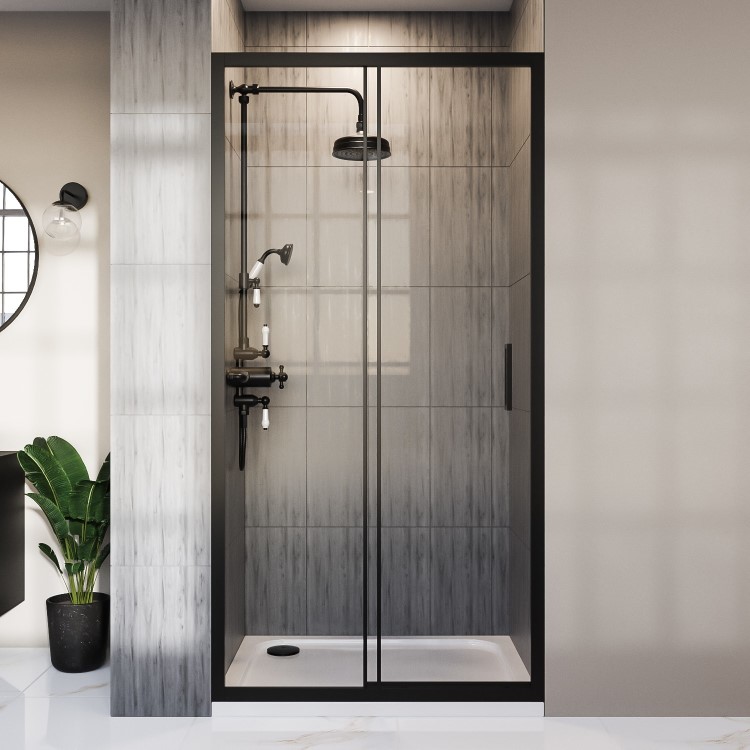 1200 x 800mm Black Rectangular Sliding Door Shower Enclosure Suite with Toilet and Basin - Pavo